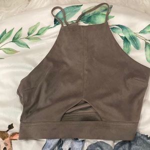 Suede gray/brown crop top